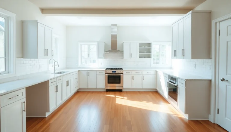 Remodeling professionals upgrade a contemporary kitchen with new cabinetry and flooring for a fresh look.