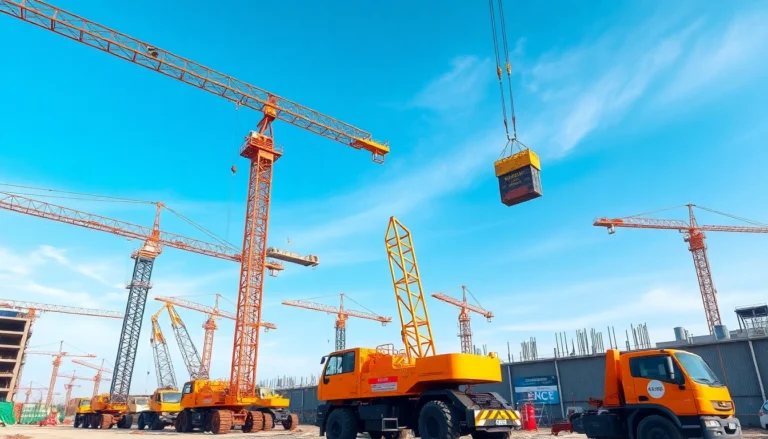 Efficient crane rental solutions with modern mobile cranes on a busy construction site for Terotech Industries.