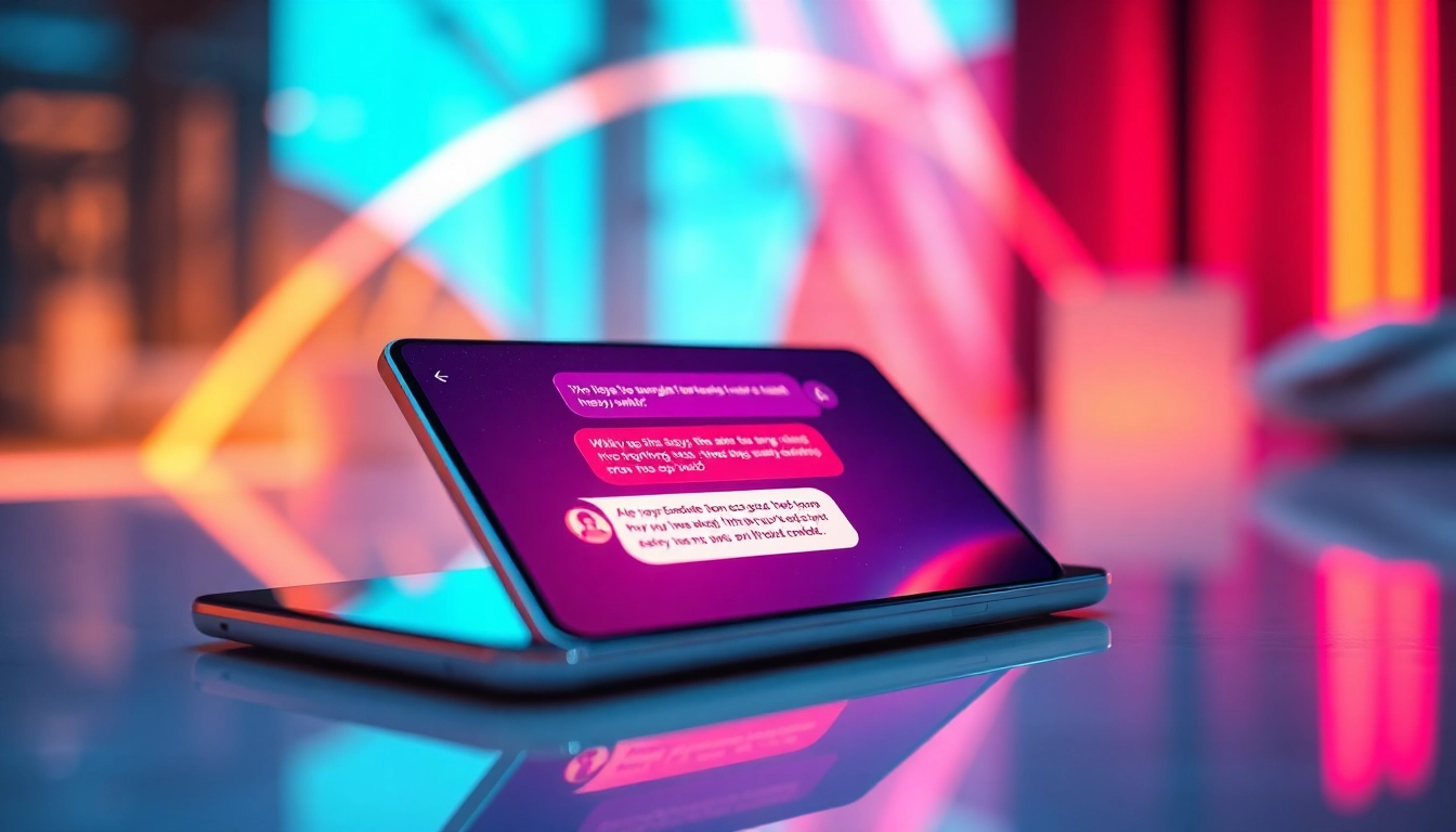 Close-up of a glowing smartphone screen showing a spicy AI chat conversation with seductive visuals.