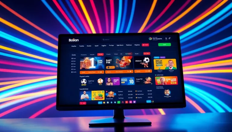 Illustration of an online sportsbook and casino platform with vibrant neon lights and dynamic betting elements.