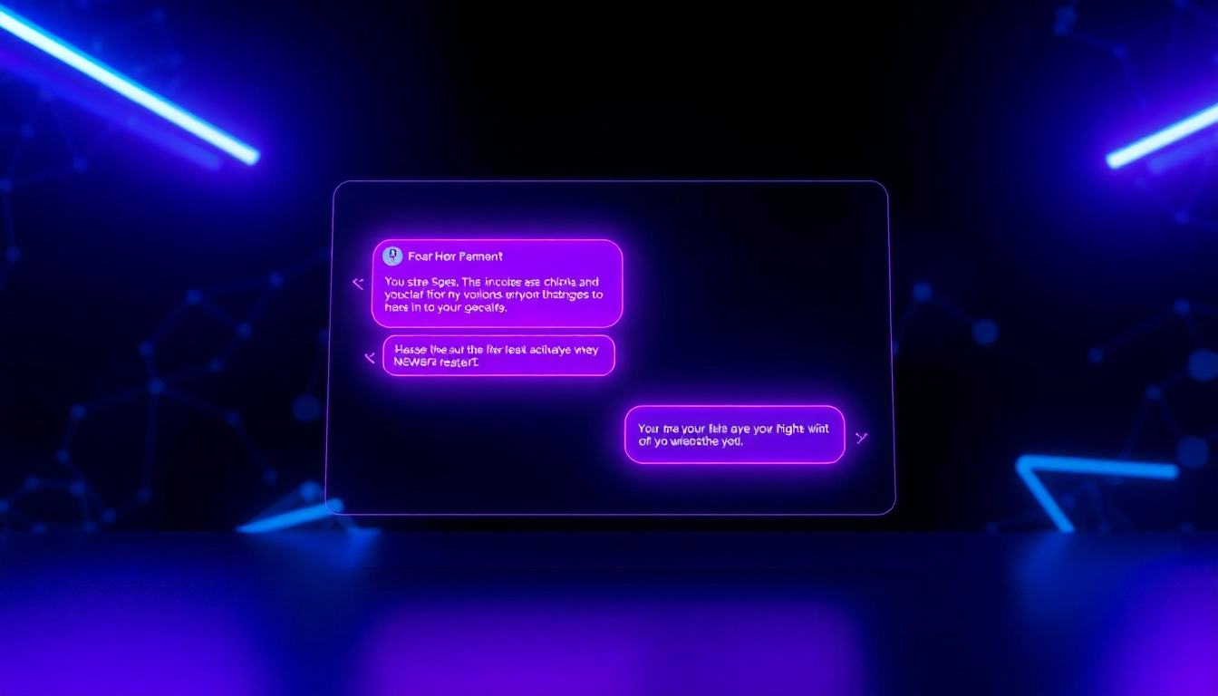 A modern AI chat interface with vibrant text bubbles on a dark background, highlighting advanced technology and user interaction.