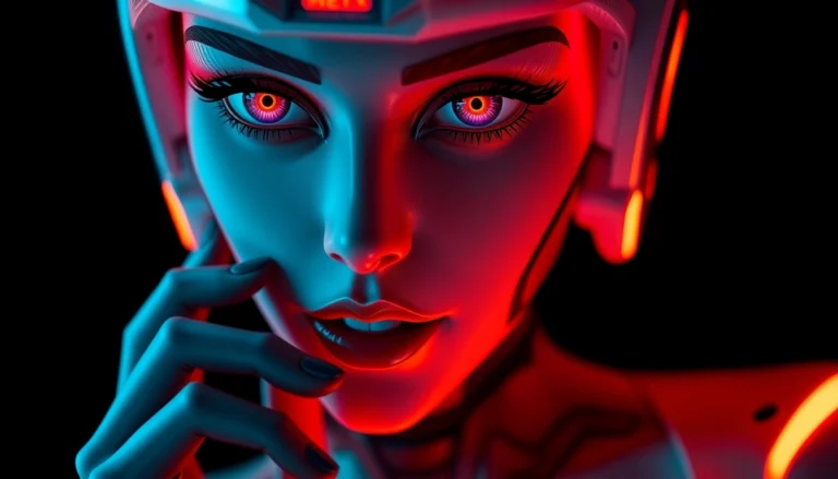 Engaging nsfw ai chat with a realistic, seductive AI avatar in a neon-lit cyberpunk environment for adult conversations.